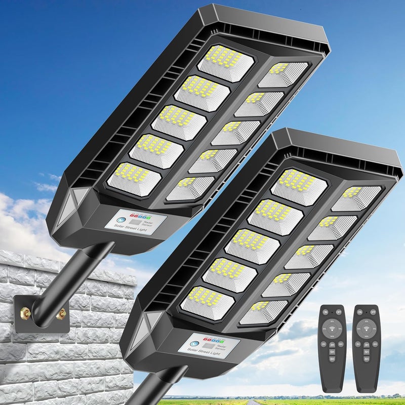 Deepn Solar Lights Outdoor, IP66 Waterproof Street Lights Outdoor, 6500K Dusk to Dawn Solar Security Flood Lights Motion Sensor with Remote Control for Yard, Entryway Garage, Porch 2 Pack - Image 1